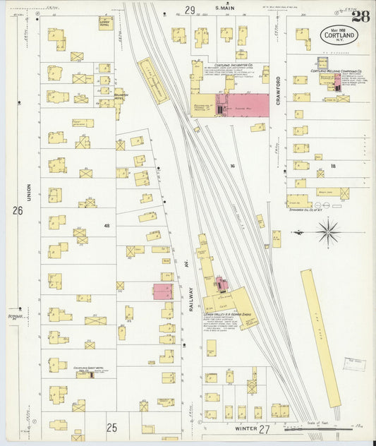 Sanborn Fire Insurance Map from Cortland, Cortland County, New York (1908), Sheet #0028 - Historic Sanborn Fire Insurance Map Print, vintage old map wall art, antique decor, genealogy gift, New York New York map