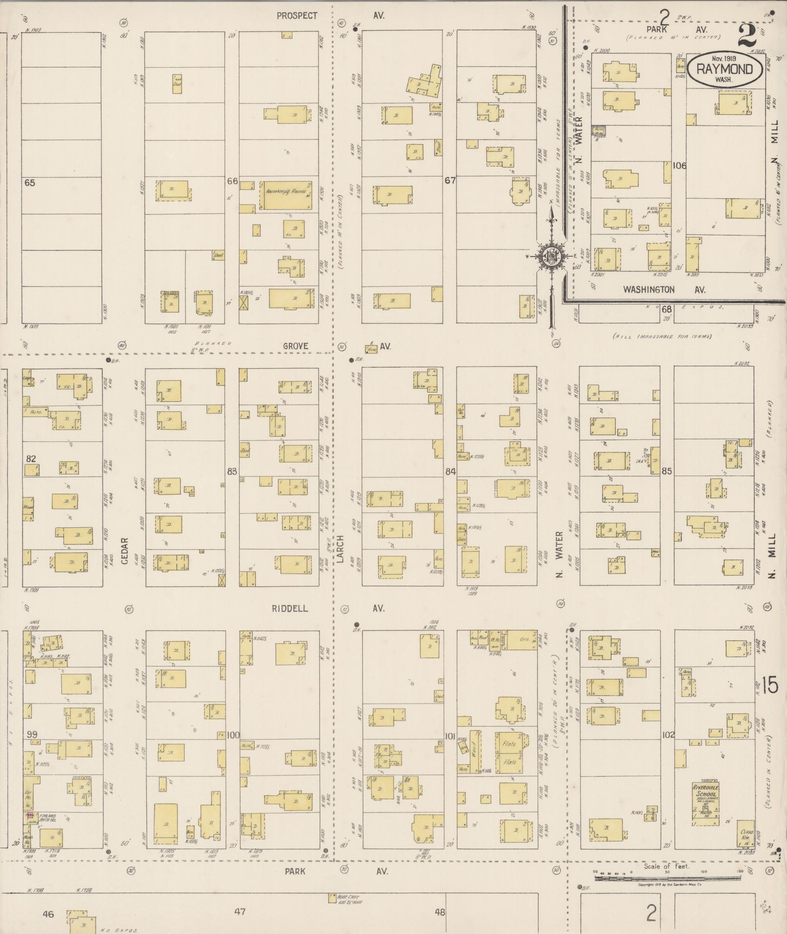 Sanborn Fire Insurance Map from Raymond, Pacific County, Washington (1919), Sheet #0002 - Historic Sanborn Fire Insurance Map Print, vintage old map wall art, antique decor, genealogy gift, Washington Washington map
