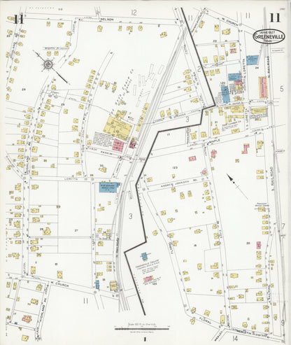 Sanborn Fire Insurance Map from Greeneville, Greene County, Tennessee (1927), Sheet #0011 - Complete Map Set gallery image, historic Sanborn map, vintage wall art, Tennessee Tennessee