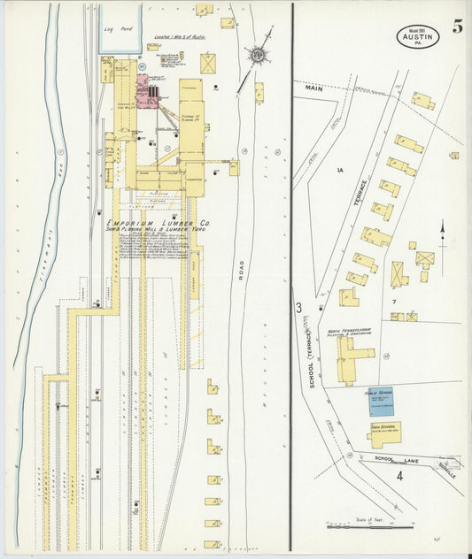 Sanborn Fire Insurance Map from Austin, Potter County, Pennsylvania (1911), Sheet #0005 - Historic Sanborn Fire Insurance Map Print, vintage old map wall art, antique decor, genealogy gift, Pennsylvania Pennsylvania map