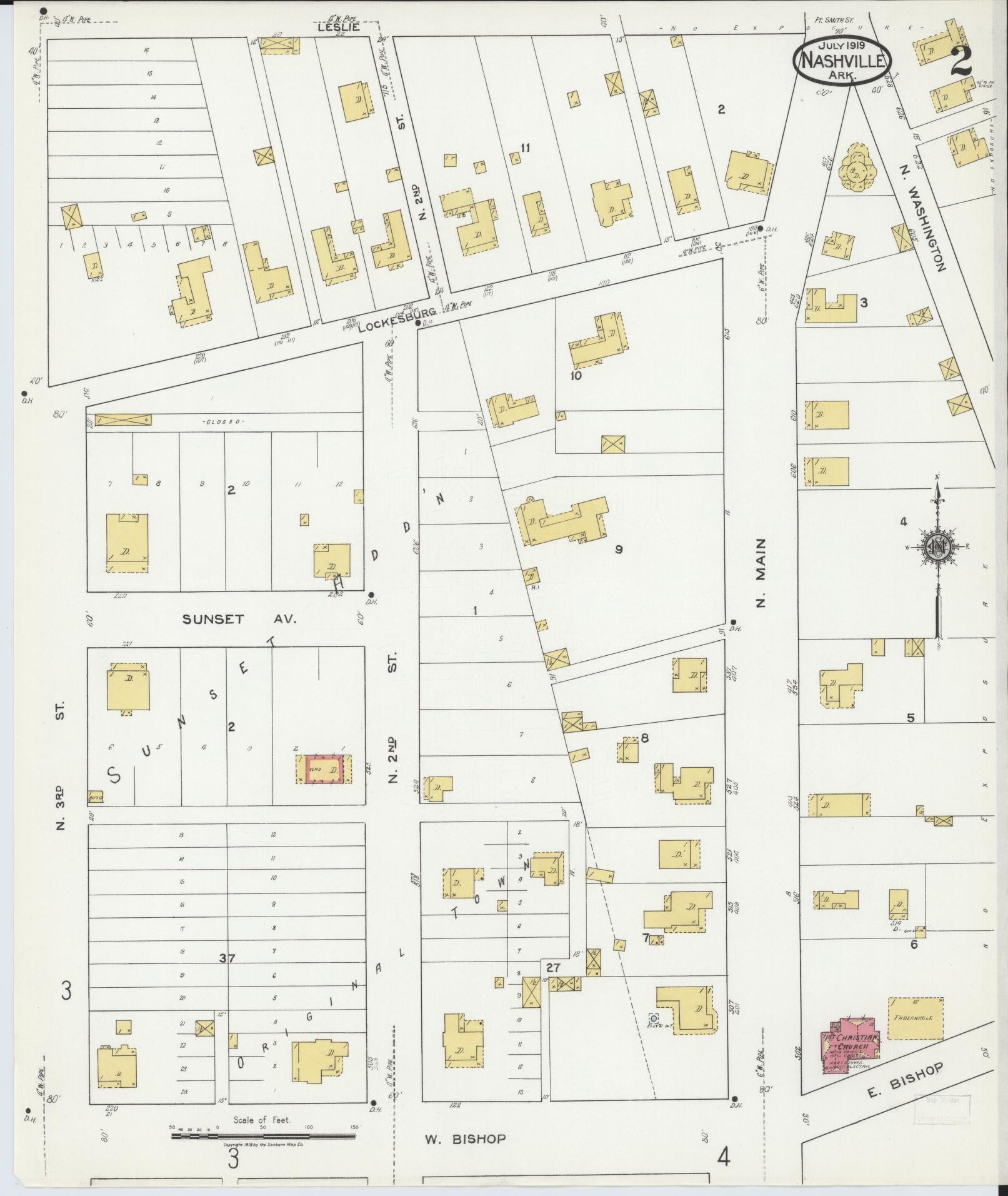 Sanborn Fire Insurance Map from Nashville, Howard County, Arkansas (1919), Sheet #0002 - Complete Map Set gallery image, historic Sanborn map, vintage wall art, Arkansas Arkansas