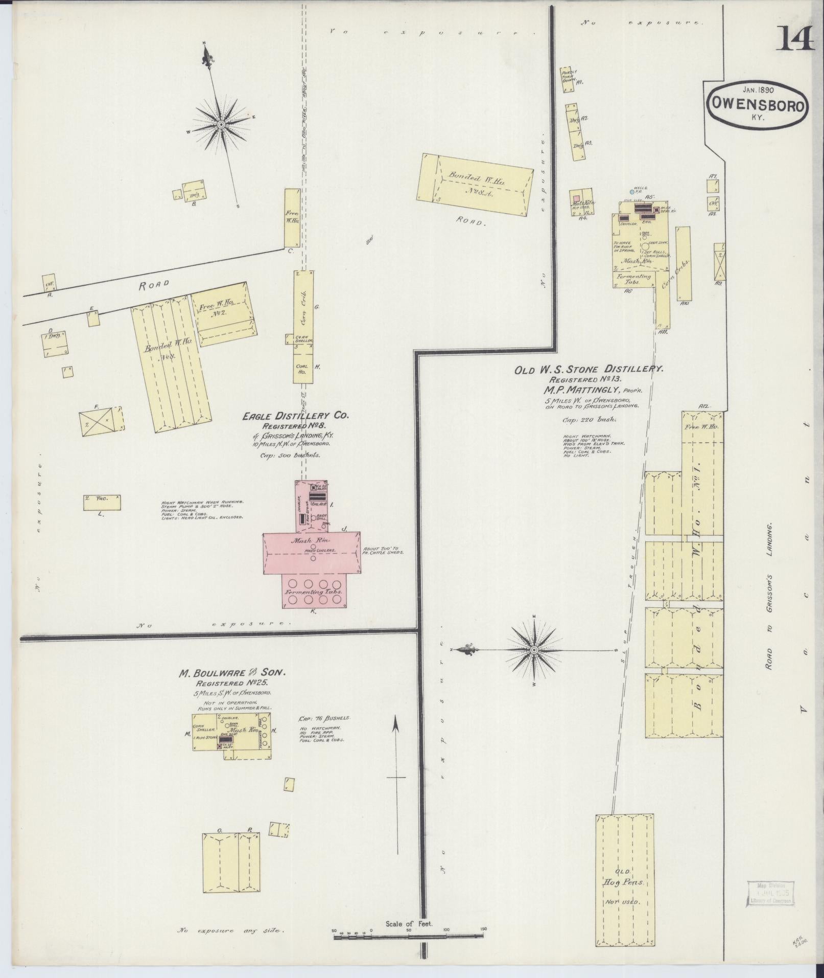 Sanborn Fire Insurance Map from Owensboro, Daviess County, Kentucky (1890), Sheet #0014 - Complete Map Set gallery image, historic Sanborn map, vintage wall art, Kentucky Kentucky