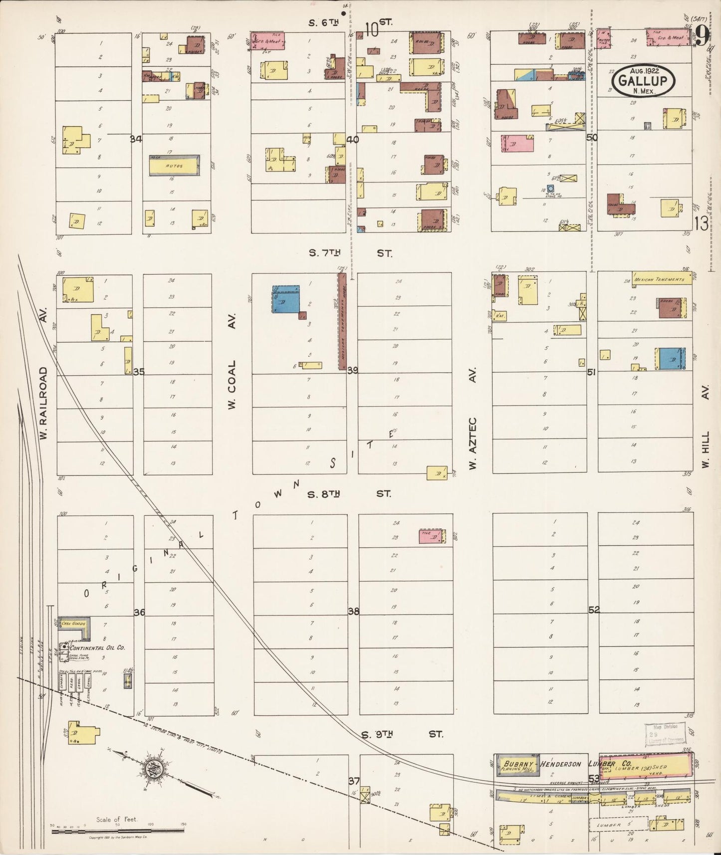 Sanborn Fire Insurance Map from Gallup, Mckinley County, New Mexico (1922), Sheet #0009 - Complete Map Set gallery image, historic Sanborn map, vintage wall art, New Mexico New Mexico