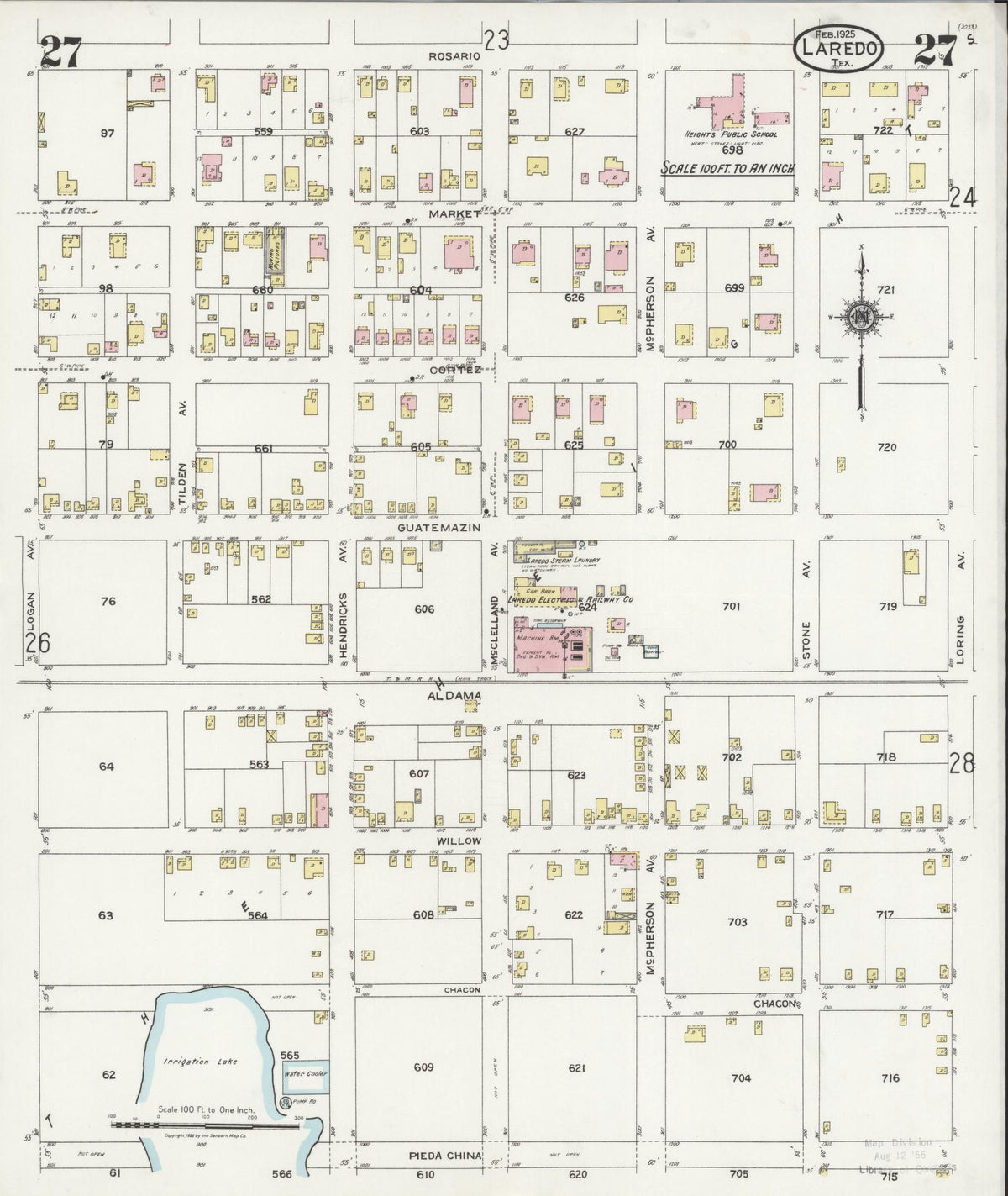 Sanborn Fire Insurance Map from Laredo, Webb County, Texas (1925), Sheet #0027 - Complete Map Set gallery image, historic Sanborn map, vintage wall art, Texas Texas