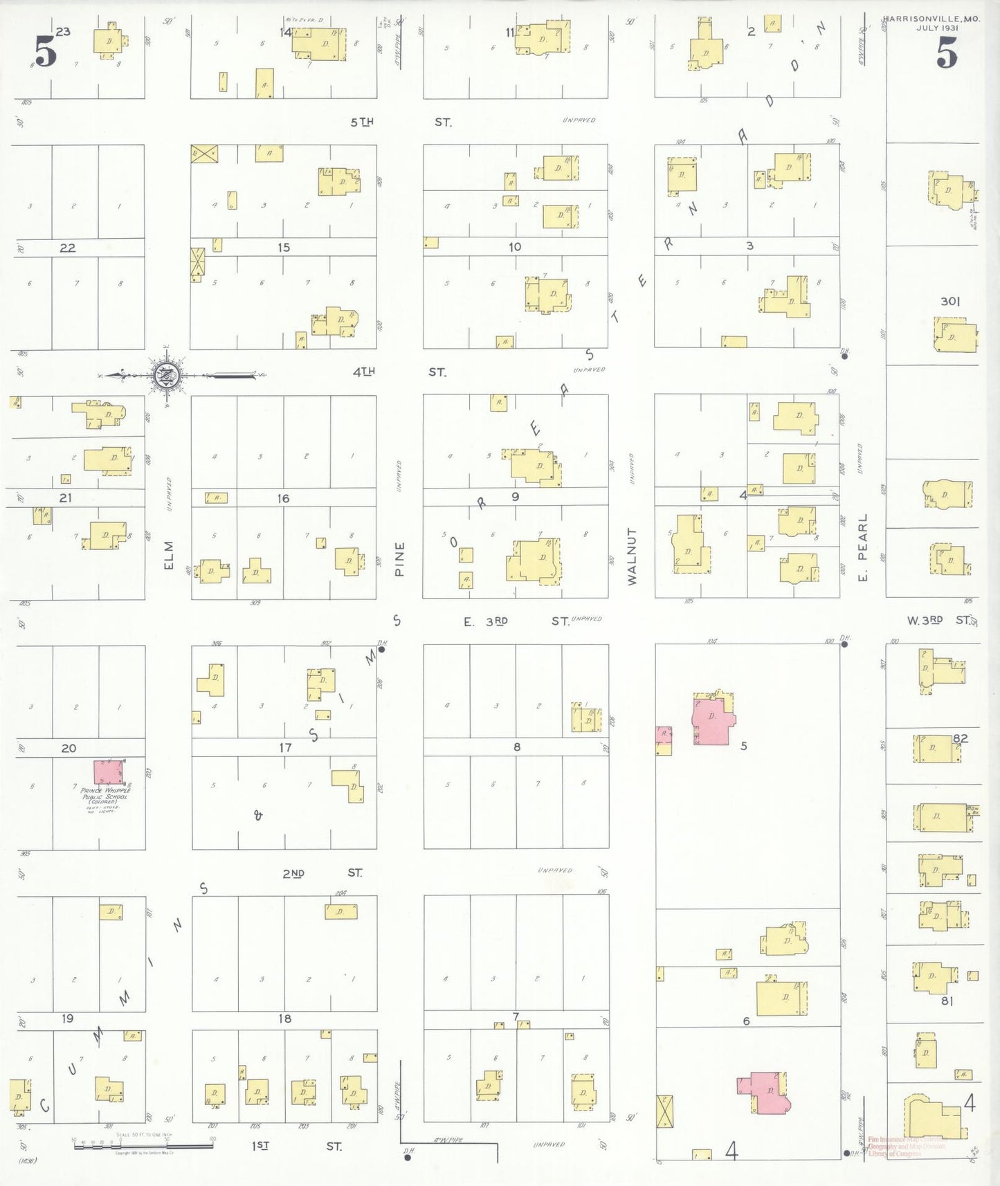 Sanborn Fire Insurance Map from Harrisonville, Cass County, Missouri (1931), Sheet #0005 - Historic Sanborn Fire Insurance Map Print, vintage old map wall art, antique decor, genealogy gift, Missouri Missouri map