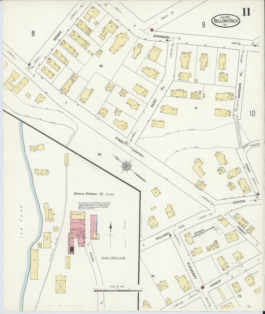 Sanborn Fire Insurance Map from Bellows Falls, Windham County, Vermont (1912), Sheet #0011 - Historic Sanborn Fire Insurance Map Print, vintage old map wall art, antique decor, genealogy gift, Vermont Vermont map