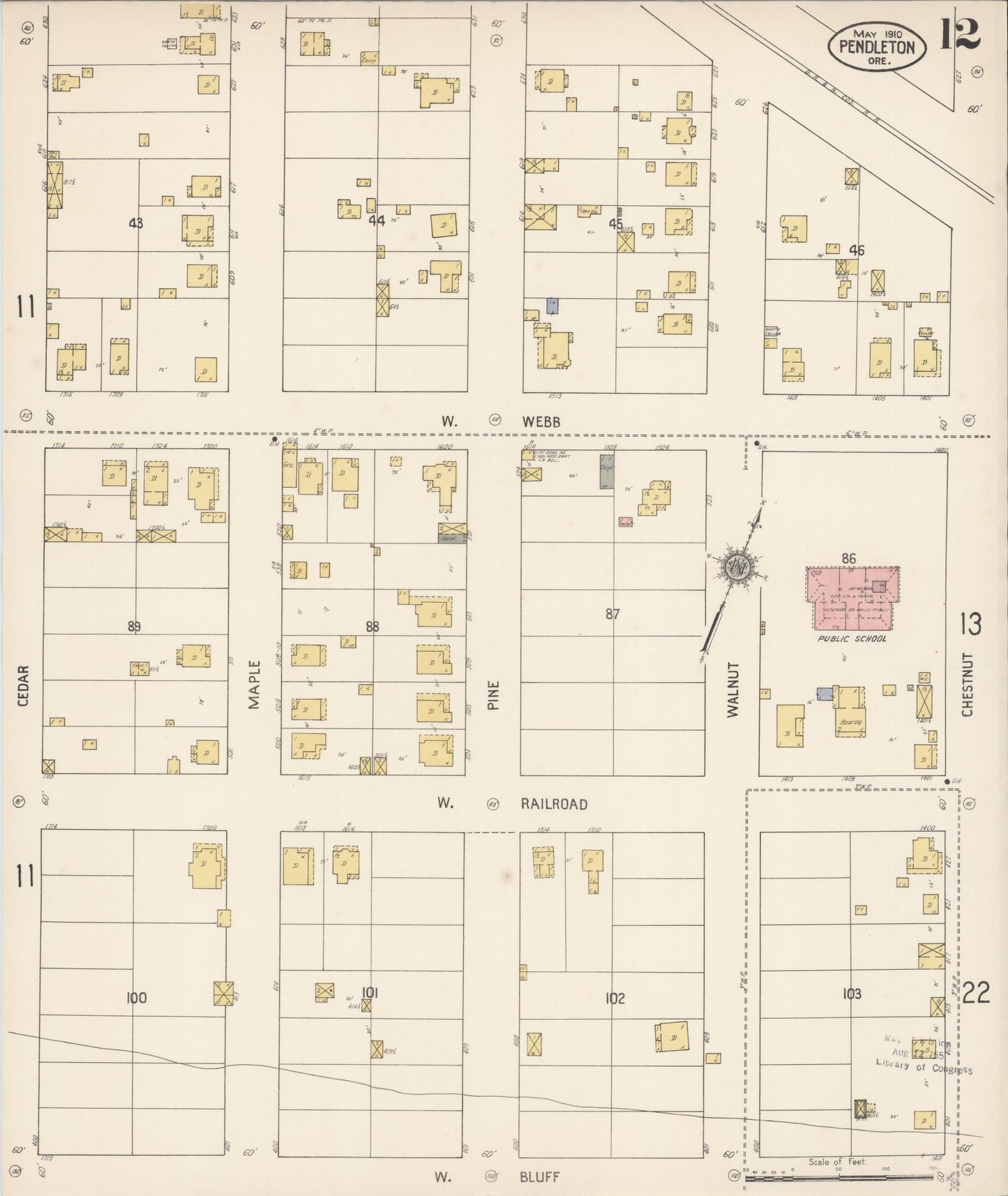 Sanborn Fire Insurance Map from Pendleton, Umatilla County, Oregon (1910), Sheet #0012 - Complete Map Set gallery image, historic Sanborn map, vintage wall art, Oregon Oregon
