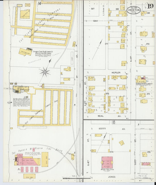 Sanborn Fire Insurance Map from Ironton, Lawrence County, Ohio (1900), Sheet #0019 - Historic Sanborn Fire Insurance Map Print, vintage old map wall art, antique decor, genealogy gift, Ohio Ohio map