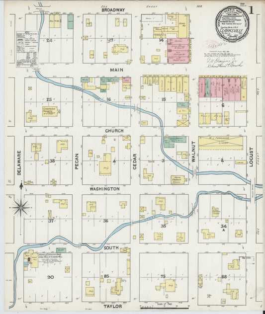 Sanborn Fire Insurance Map from Clarksville, Red River County, Texas (1891), Sheet #0001 - Complete Map Set gallery image, historic Sanborn map, vintage wall art, Texas Texas