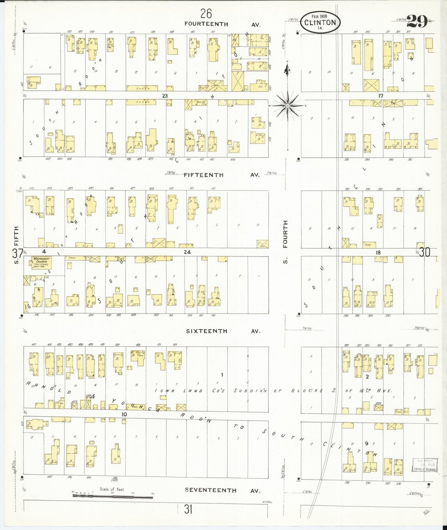 Sanborn Fire Insurance Map from Clinton, Clinton County, Iowa (1909), Sheet #0029 - Historic Sanborn Fire Insurance Map Print, vintage old map wall art