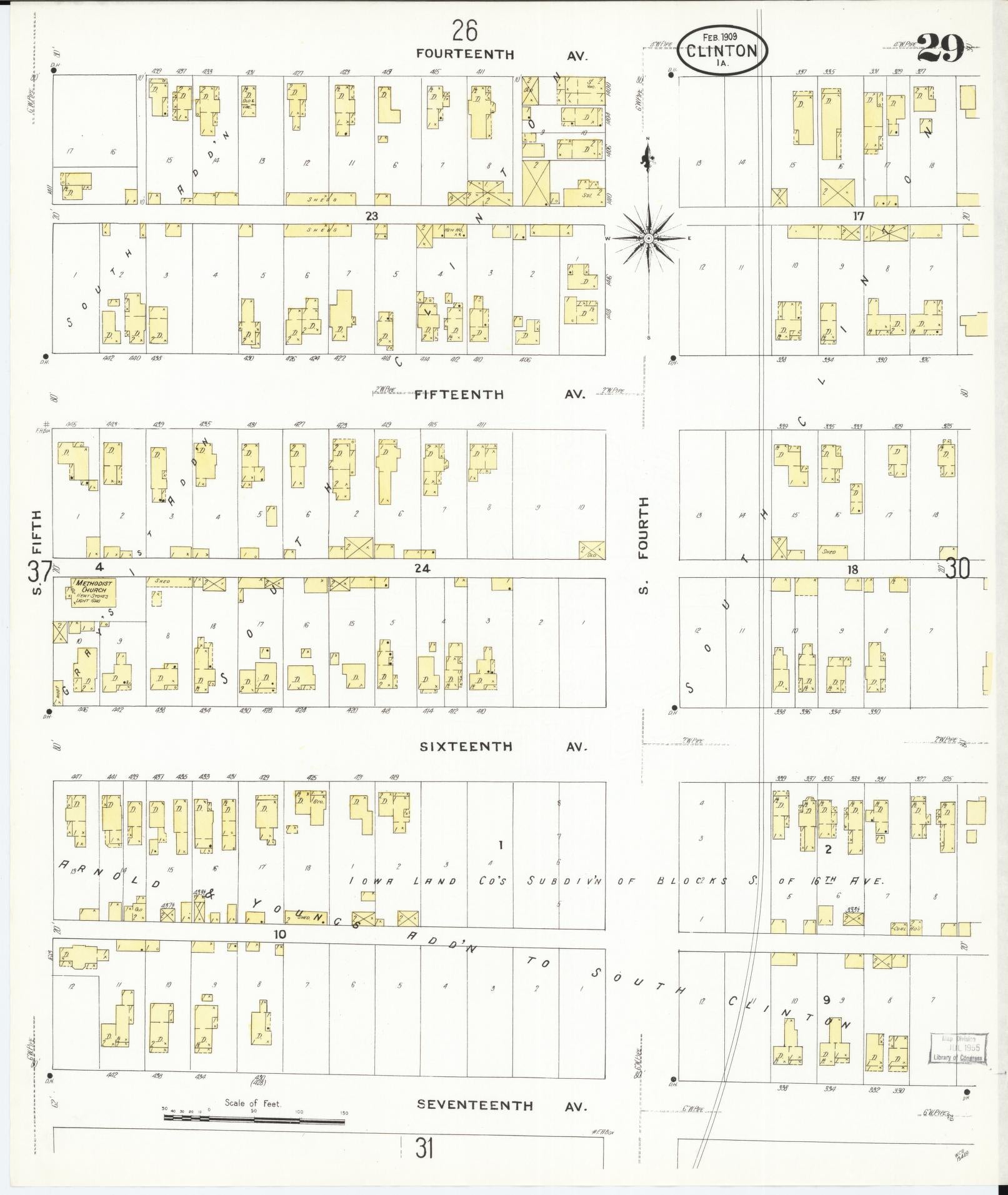 Sanborn Fire Insurance Map from Clinton, Clinton County, Iowa (1909), Sheet #0029 - Historic Sanborn Fire Insurance Map Print, vintage old map wall art