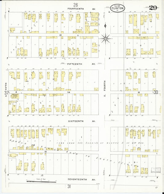 Sanborn Fire Insurance Map from Clinton, Clinton County, Iowa (1909), Sheet #0029 - Historic Sanborn Fire Insurance Map Print, vintage old map wall art