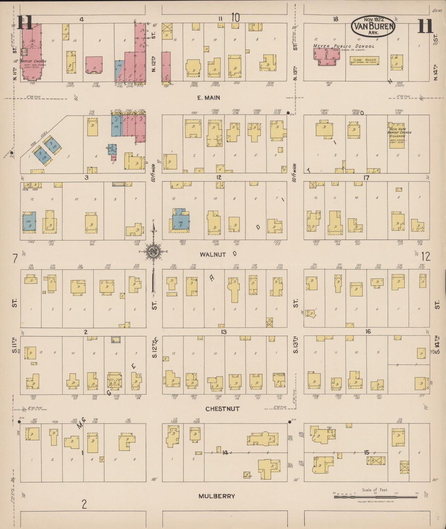 Sanborn Fire Insurance Map from Van Buren, Crawford County, Arkansas (1922), Sheet #0011 - Complete Map Set gallery image, historic Sanborn map, vintage wall art, Arkansas Arkansas