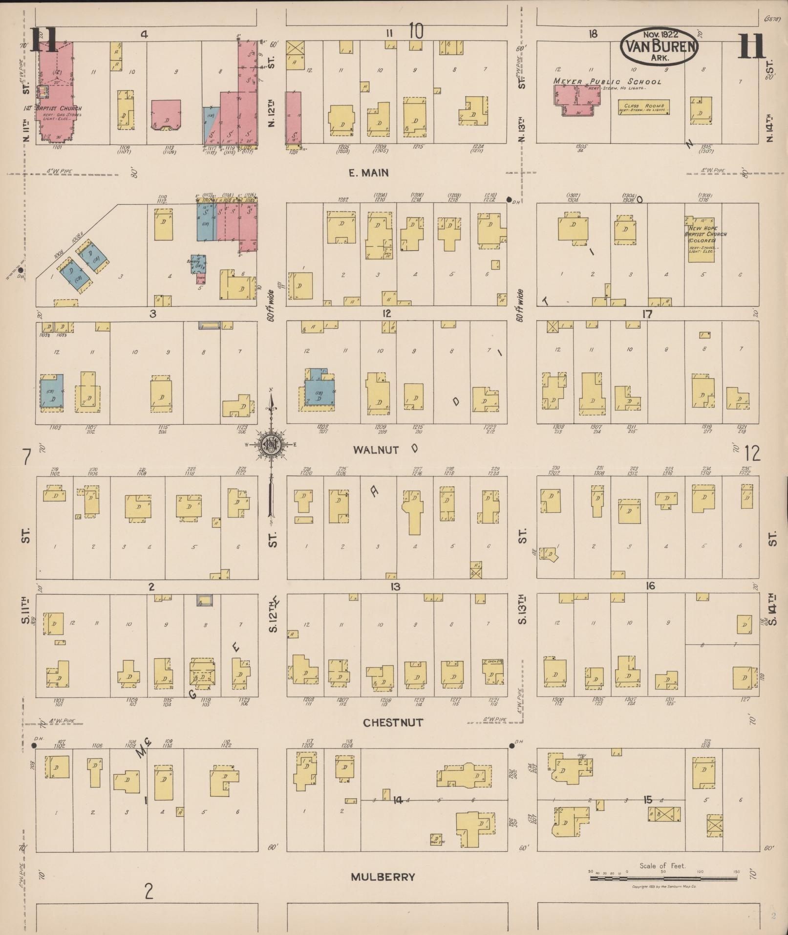 Sanborn Fire Insurance Map from Van Buren, Crawford County, Arkansas (1922), Sheet #0011 - Complete Map Set gallery image, historic Sanborn map, vintage wall art, Arkansas Arkansas