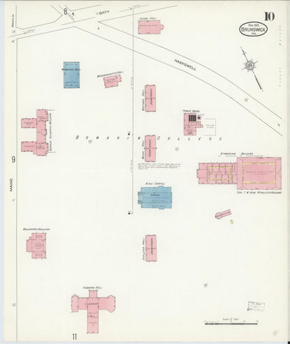 Sanborn Fire Insurance Map from Brunswick, Cumberland County, Maine (1912), Sheet #0010 - Complete Map Set gallery image, historic Sanborn map, vintage wall art, Maine Maine