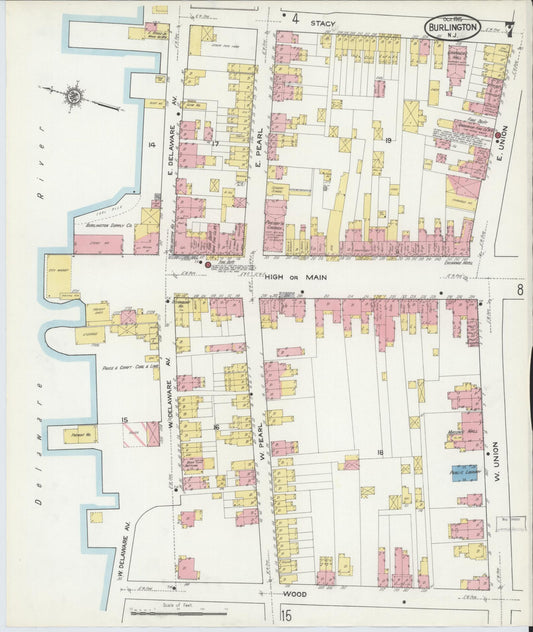 Sanborn Fire Insurance Map from Burlington, Burlington County, New Jersey (1915), Sheet #0007 - Historic Sanborn Fire Insurance Map Print, vintage old map wall art, antique decor, genealogy gift, New Jersey New Jersey map