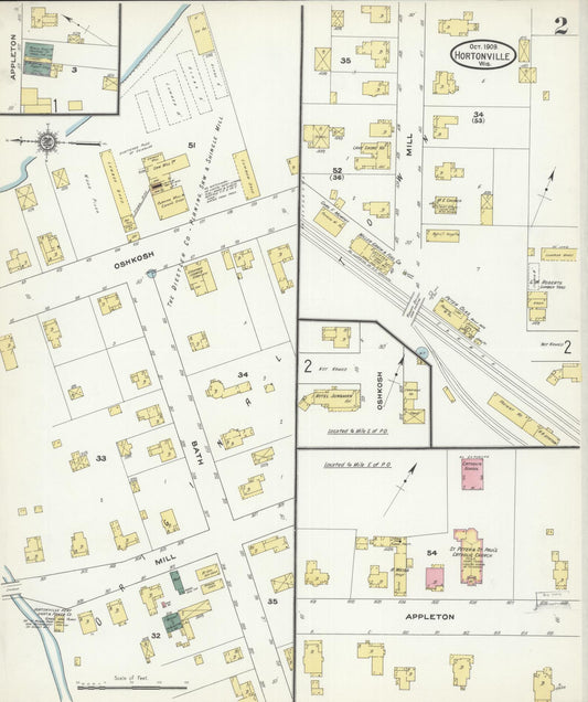 Sanborn Fire Insurance Map from Hortonville, Outagamie County, Wisconsin (1909), Sheet #0002 - Historic Sanborn Fire Insurance Map Print, vintage old map wall art, antique decor, genealogy gift, Wisconsin Wisconsin map