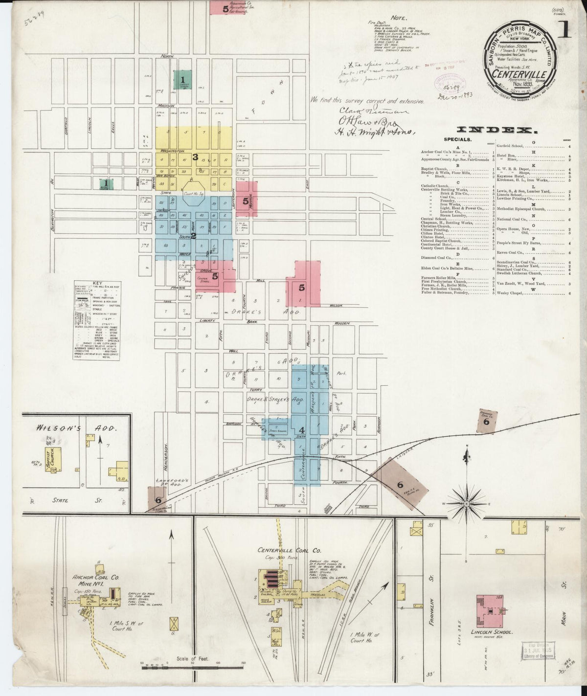 Sanborn Fire Insurance Map from Centerville, Appanoose County, Iowa (1893), Sheet #0001 - Historic Sanborn Fire Insurance Map Print