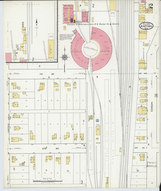 Sanborn Fire Insurance Map from Antigo, Langlade County, Wisconsin (1919), Sheet #0002 - Historic Sanborn Fire Insurance Map Print, vintage old map wall art, antique decor, genealogy gift, Wisconsin Wisconsin map