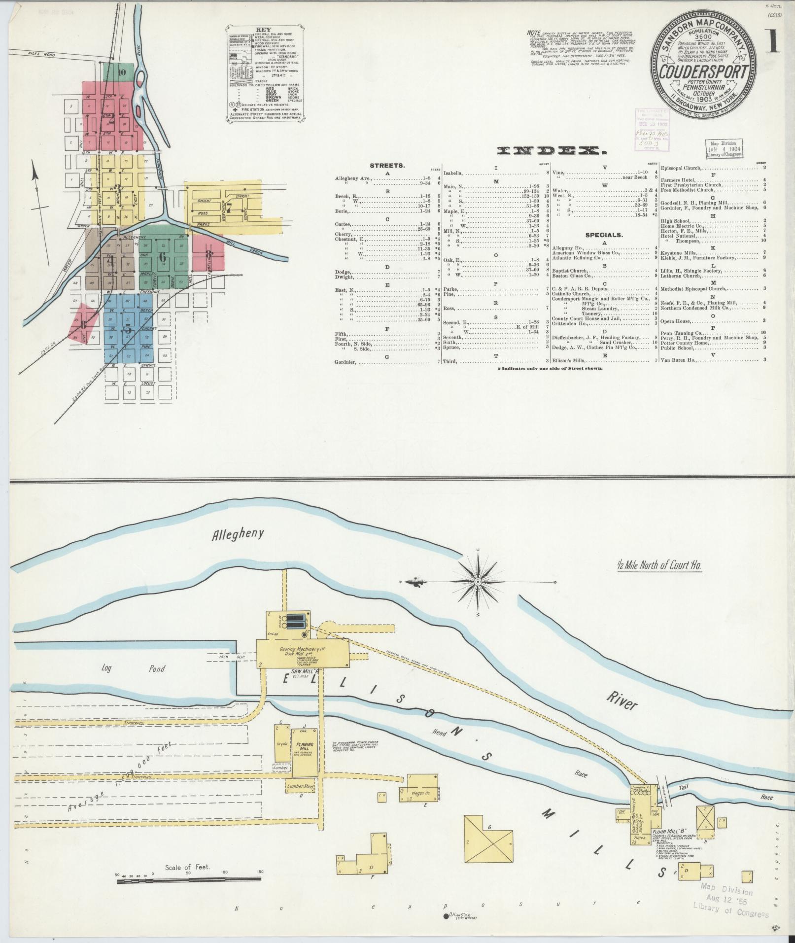 Sanborn Fire Insurance Map from Coudersport, Potter County, Pennsylvania (1903), Sheet #0001 - Historic Sanborn Fire Insurance Map Print, vintage old map wall art, antique decor, genealogy gift, Pennsylvania Pennsylvania map