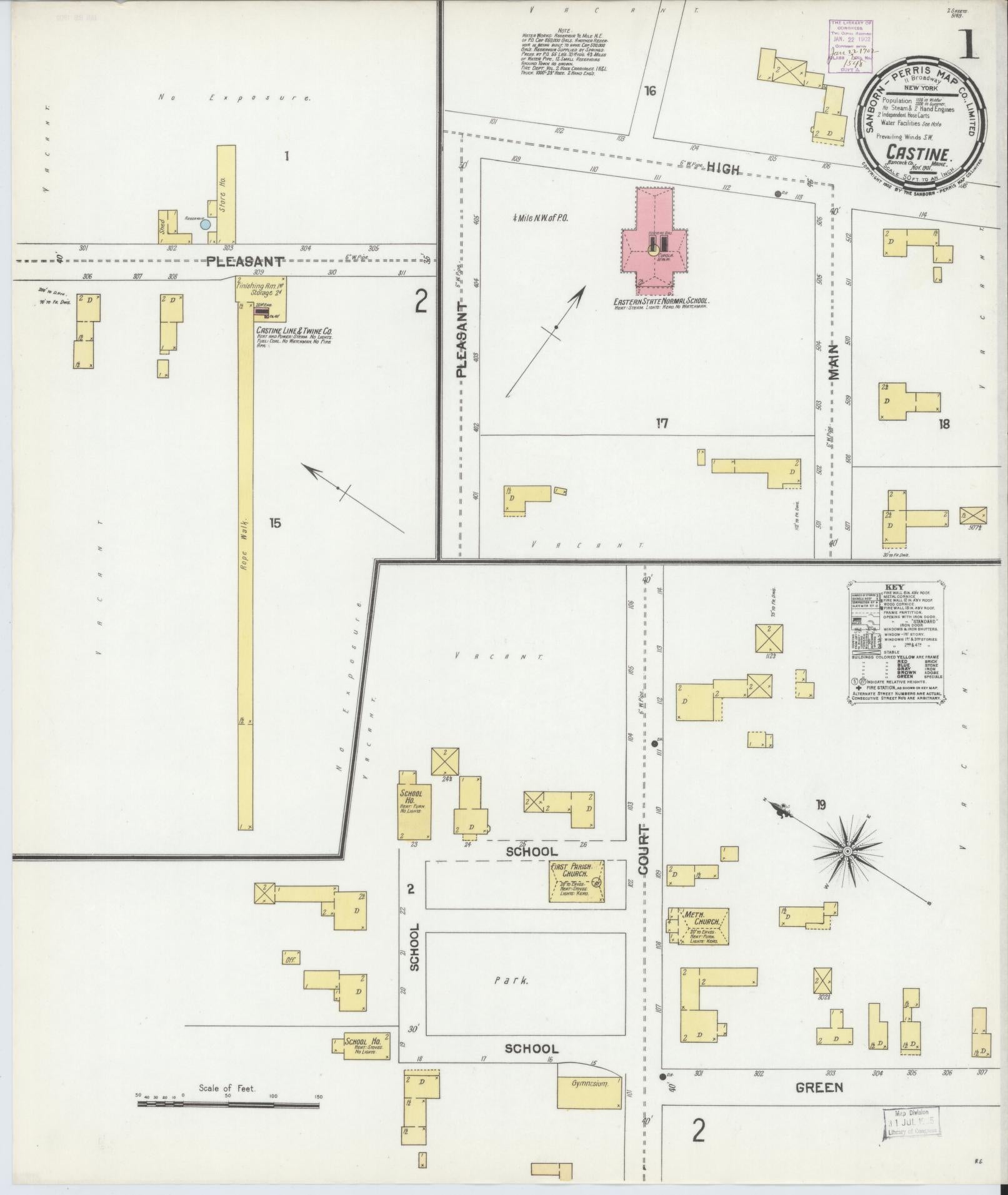 Sanborn Fire Insurance Map from Castine, Hancock County, Maine (1901), Sheet #0001 - Historic Sanborn Fire Insurance Map Print, vintage old map wall art, antique decor, genealogy gift, Maine Maine map