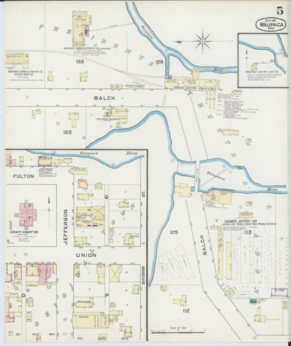 Sanborn Fire Insurance Map from Waupaca, Waupaca County, Wisconsin (1891), Sheet #0005 - Historic Sanborn Fire Insurance Map Print, vintage old map wall art, antique decor, genealogy gift, Wisconsin Wisconsin map