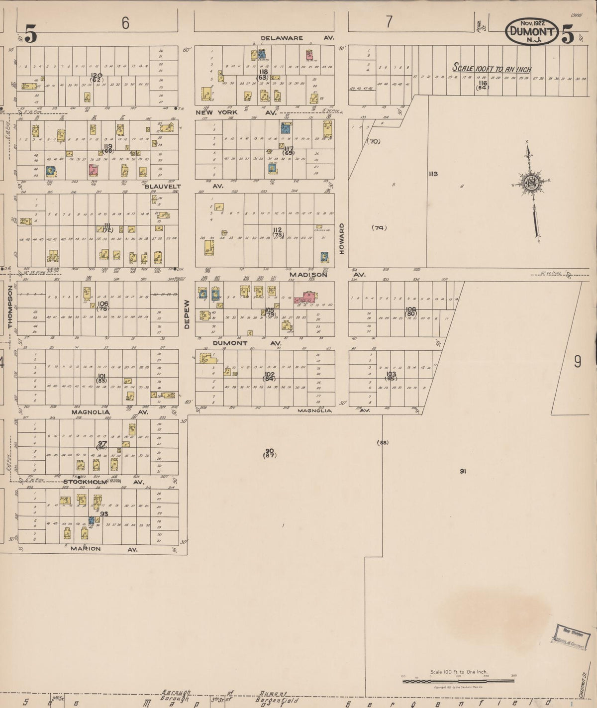 Sanborn Fire Insurance Map from Dumont, Bergen County, New Jersey (1922), Sheet #0005 - Complete Map Set gallery image, historic Sanborn map, vintage wall art, New Jersey New Jersey