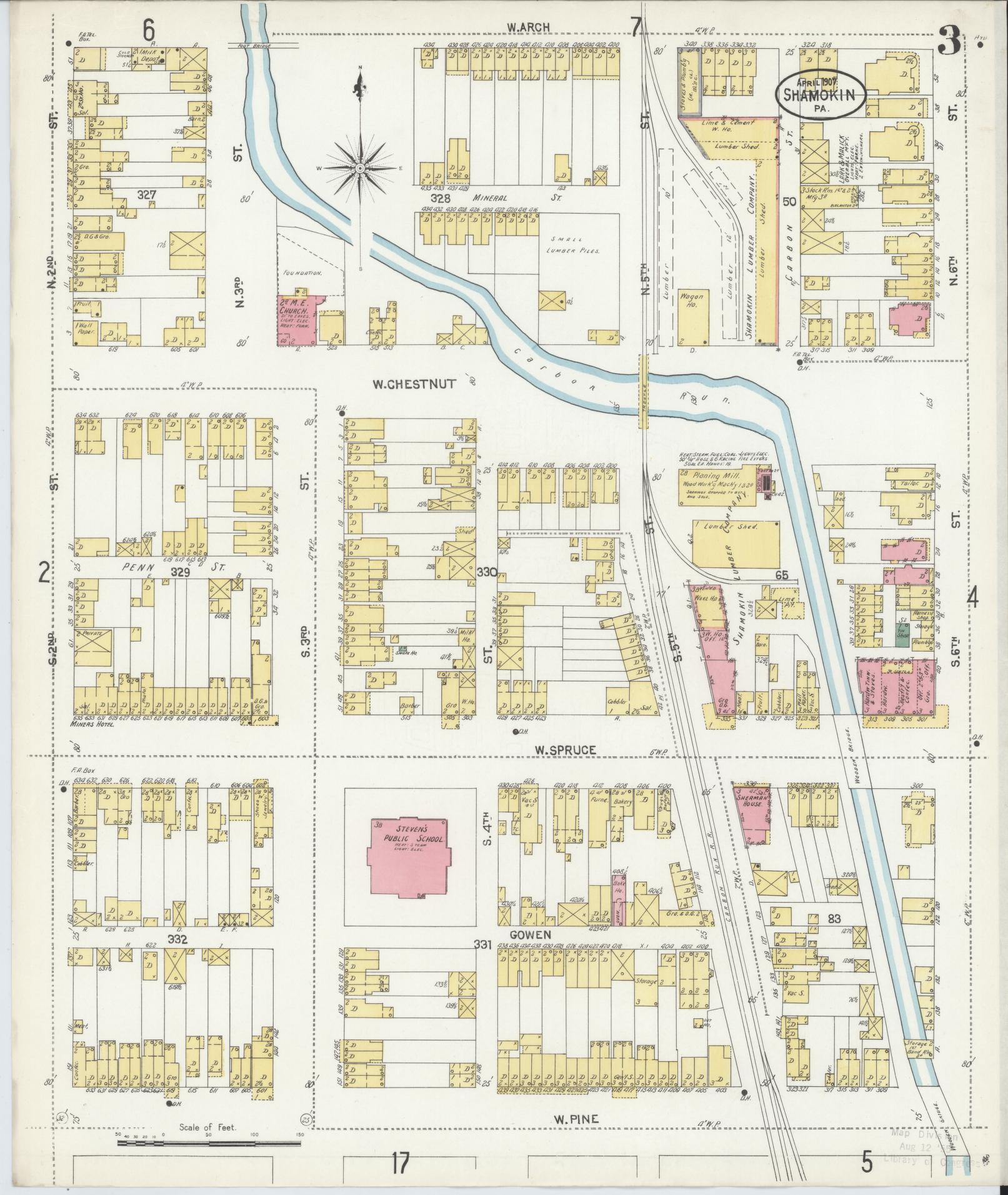 Sanborn Fire Insurance Map from Shamokin, Northumberland County, Pennsylvania (1907), Sheet #0003 - Complete Map Set gallery image, historic Sanborn map, vintage wall art, Pennsylvania Pennsylvania