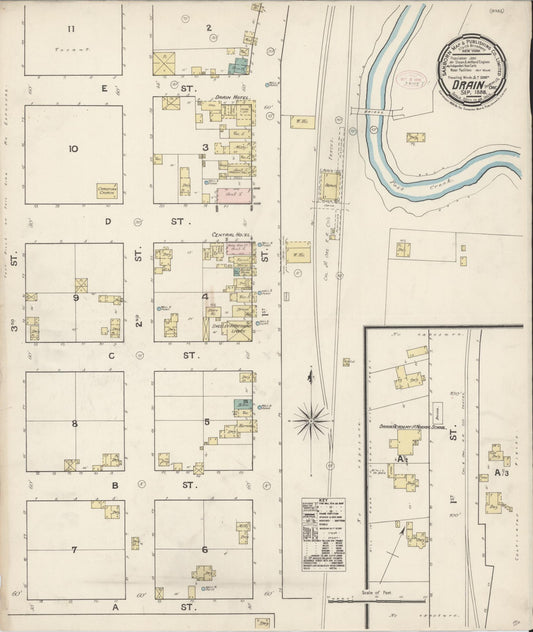Sanborn Fire Insurance Map from Drain, Douglas County, Oregon (1888), Sheet #0001 - Historic Sanborn Fire Insurance Map Print, vintage old map wall art, antique decor, genealogy gift, Oregon Oregon map