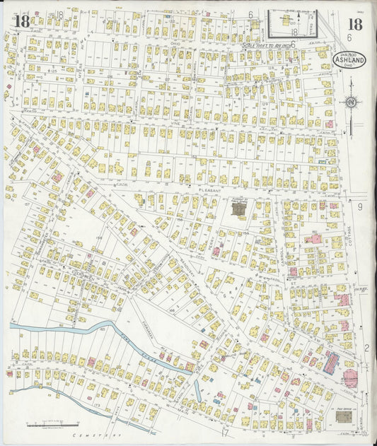 Sanborn Fire Insurance Map from Ashland, Ashland County, Ohio (1930), Sheet #0018 - Historic Sanborn Fire Insurance Map Print, vintage old map wall art, antique decor, genealogy gift, Ohio Ohio map