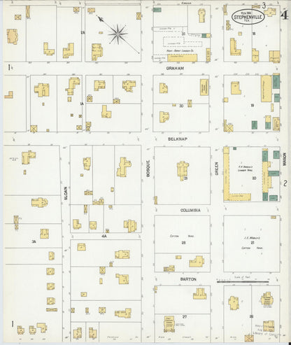 Sanborn Fire Insurance Map from Stephenville, Erath County, Texas (1902), Sheet #0004 - Historic Sanborn Fire Insurance Map Print, vintage old map wall art, antique decor, genealogy gift, Texas Texas map