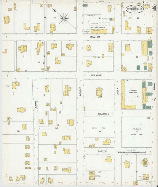 Sanborn Fire Insurance Map from Stephenville, Erath County, Texas (1902), Sheet #0004 - Historic Sanborn Fire Insurance Map Print, vintage old map wall art, antique decor, genealogy gift, Texas Texas map