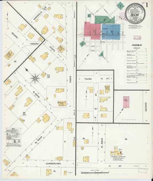 Sanborn Fire Insurance Map from Beebe, White County, Arkansas (1909), Sheet #0001 - Complete Map Set gallery image, historic Sanborn map, vintage wall art, Arkansas Arkansas