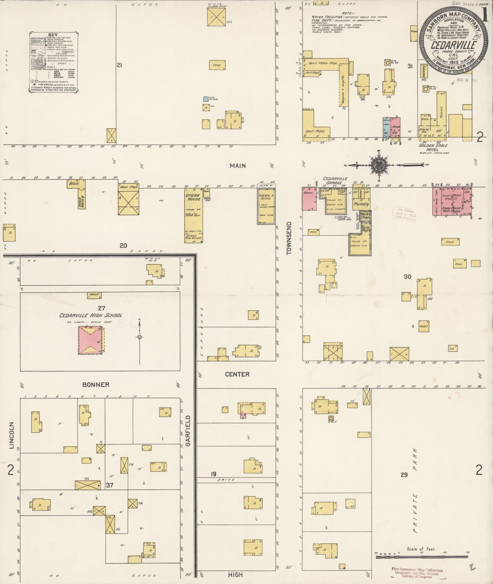 Sanborn Fire Insurance Map from Cedarville, Modoc County, California (1912), Sheet #0001 - Historic Sanborn Fire Insurance Map Print, vintage old map wall art, antique decor, genealogy gift, California California map