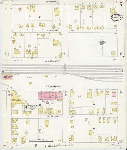Sanborn Fire Insurance Map from Griffin, Spalding County, Georgia (1909), Sheet #0007 - Complete Map Set gallery image, historic Sanborn map, vintage wall art, Georgia Georgia