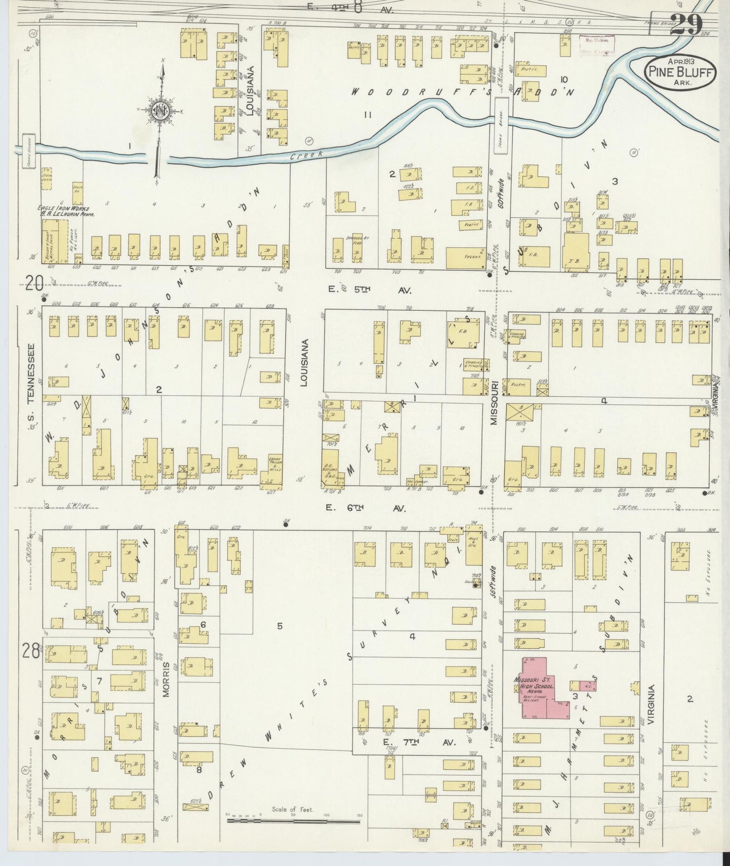 Sanborn Fire Insurance Map from Pine Bluff, Jefferson County, Arkansas (1913), Sheet #0029 - Complete Map Set gallery image, historic Sanborn map, vintage wall art, Arkansas Arkansas