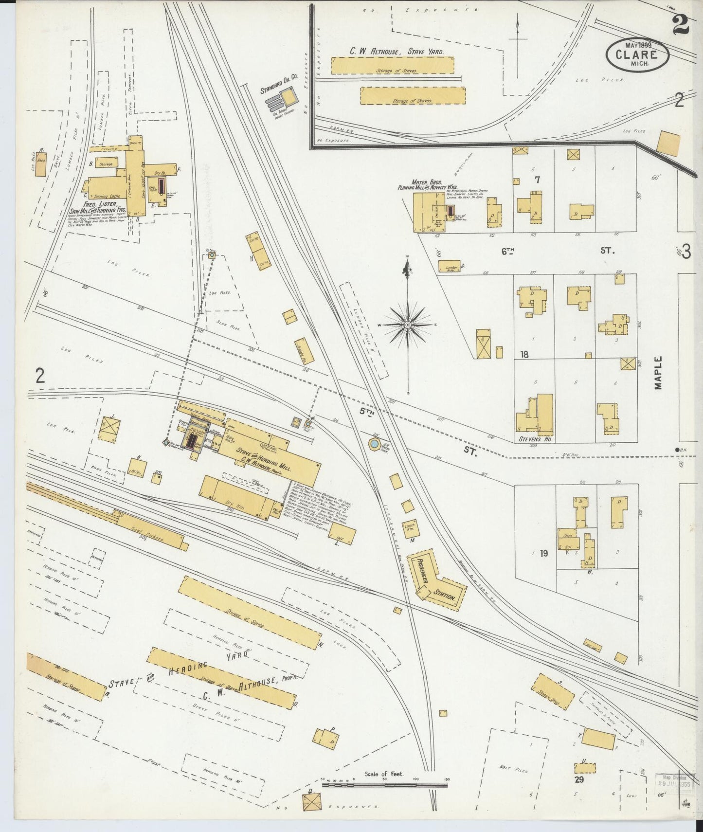 Sanborn Fire Insurance Map from Clare, Clare County, Michigan (1899), Sheet #0002 - Complete Map Set gallery image, historic Sanborn map, vintage wall art, Michigan Michigan