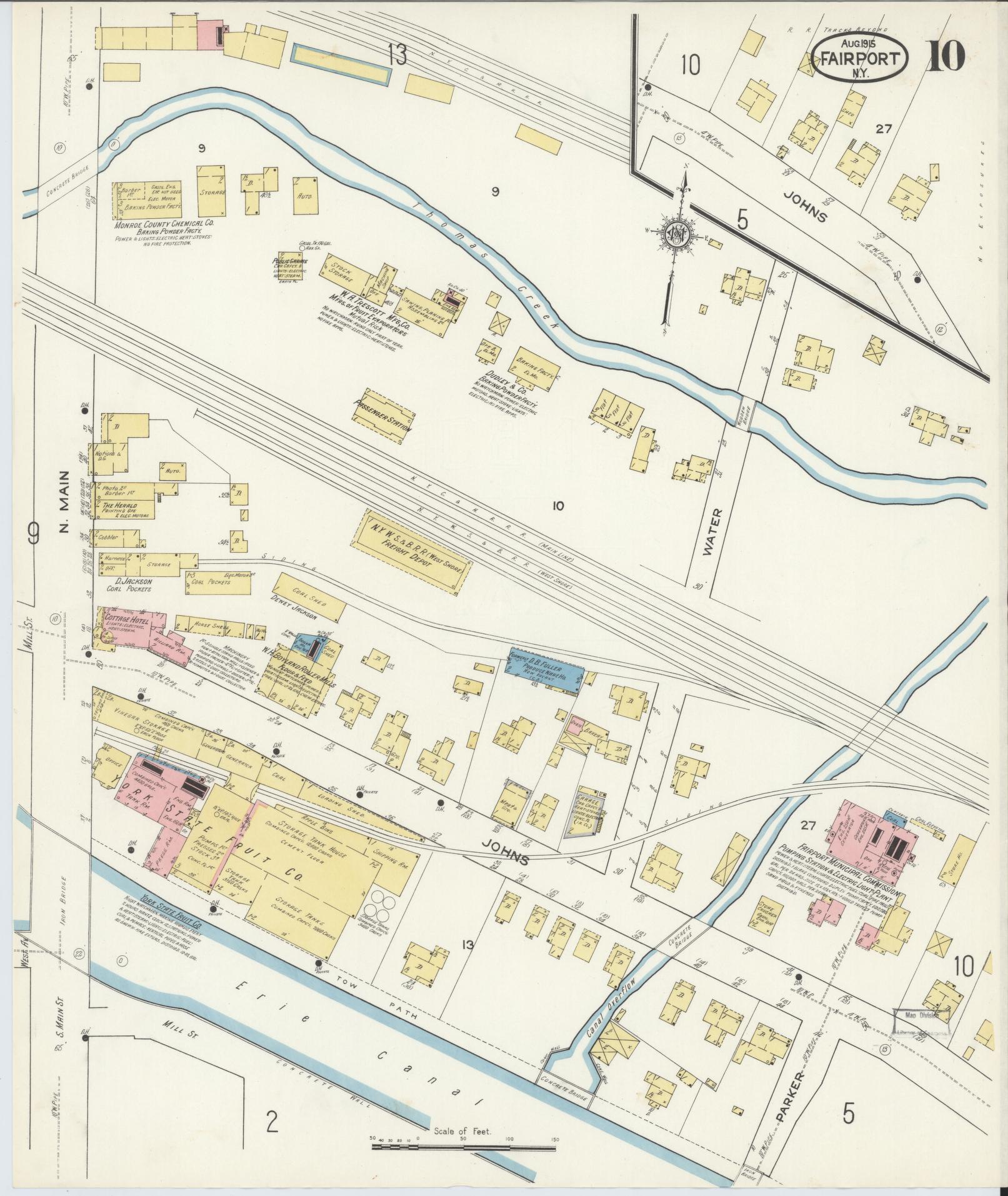 Sanborn Fire Insurance Map from Fairport, Monroe County, New York (1915), Sheet #0010 - Historic Sanborn Fire Insurance Map Print, vintage old map wall art, antique decor, genealogy gift, New York New York map