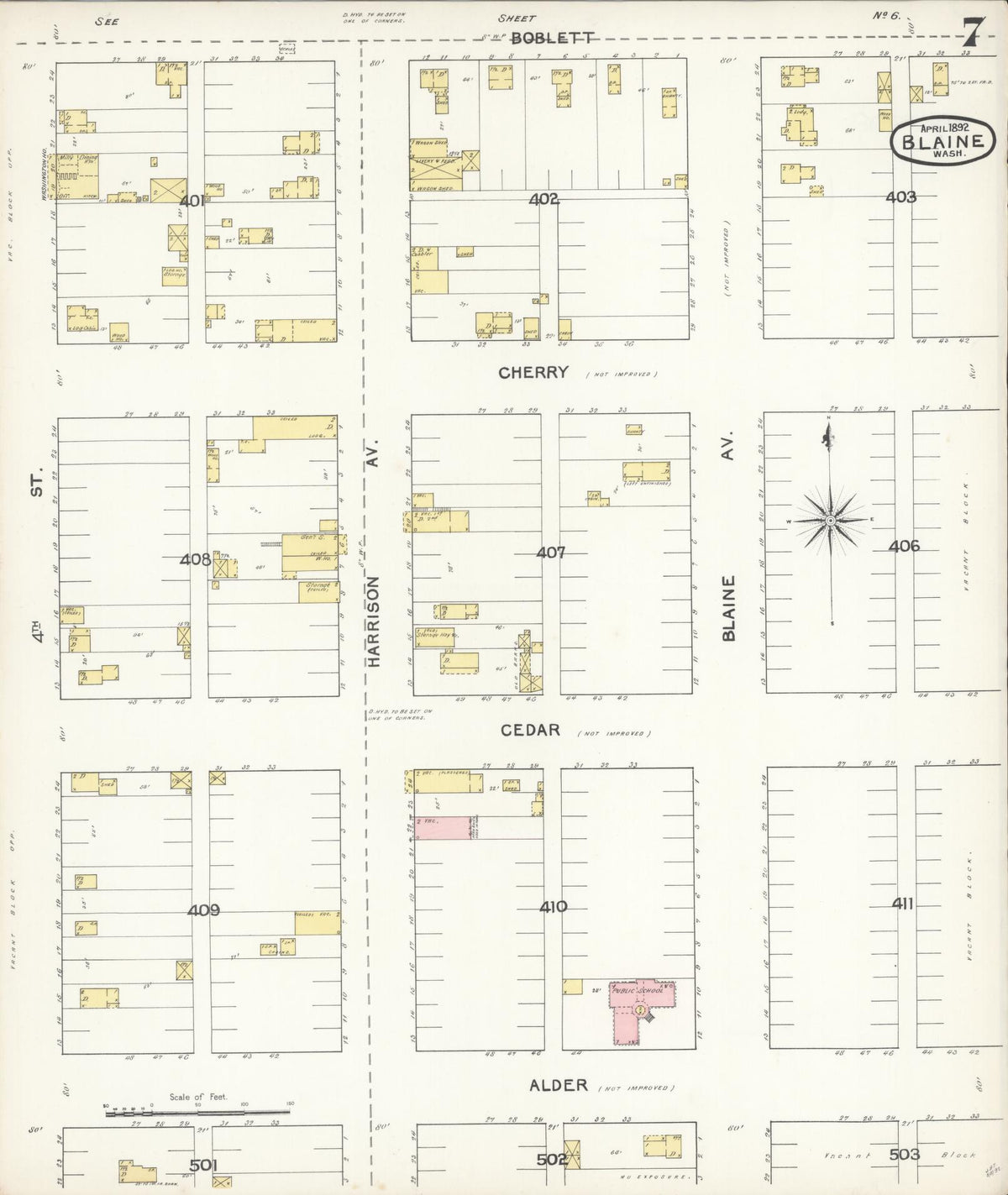 Sanborn Fire Insurance Map from Blaine, Whatcom County, Washington (1892), Sheet #0007 - Historic Sanborn Fire Insurance Map Print, vintage old map wall art, antique decor, genealogy gift, Washington Washington map