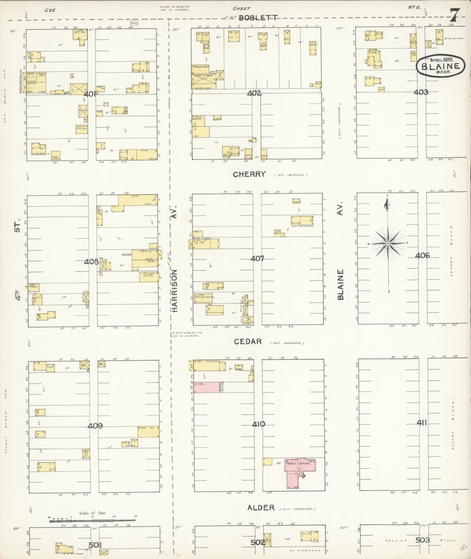 Sanborn Fire Insurance Map from Blaine, Whatcom County, Washington (1892), Sheet #0007 - Historic Sanborn Fire Insurance Map Print, vintage old map wall art, antique decor, genealogy gift, Washington Washington map