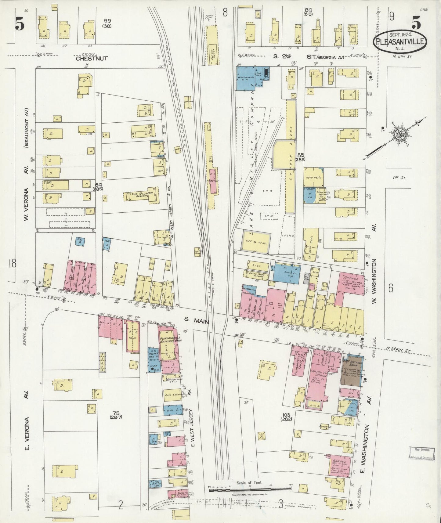Sanborn Fire Insurance Map from Pleasantville, Atlantic County, New Jersey (1924), Sheet #0005 - Complete Map Set gallery image, historic Sanborn map, vintage wall art, New Jersey New Jersey
