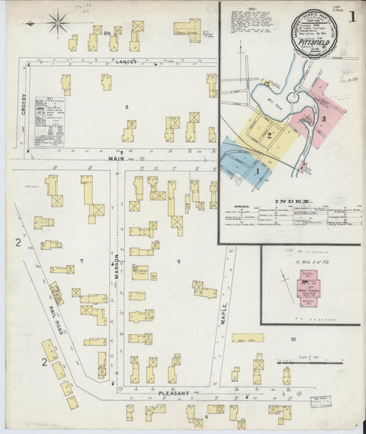 Sanborn Fire Insurance Map from Pittsfield, Somerset County, Maine (1896), Sheet #0001 - Historic Sanborn Fire Insurance Map Print, vintage old map wall art, antique decor, genealogy gift, Maine Maine map