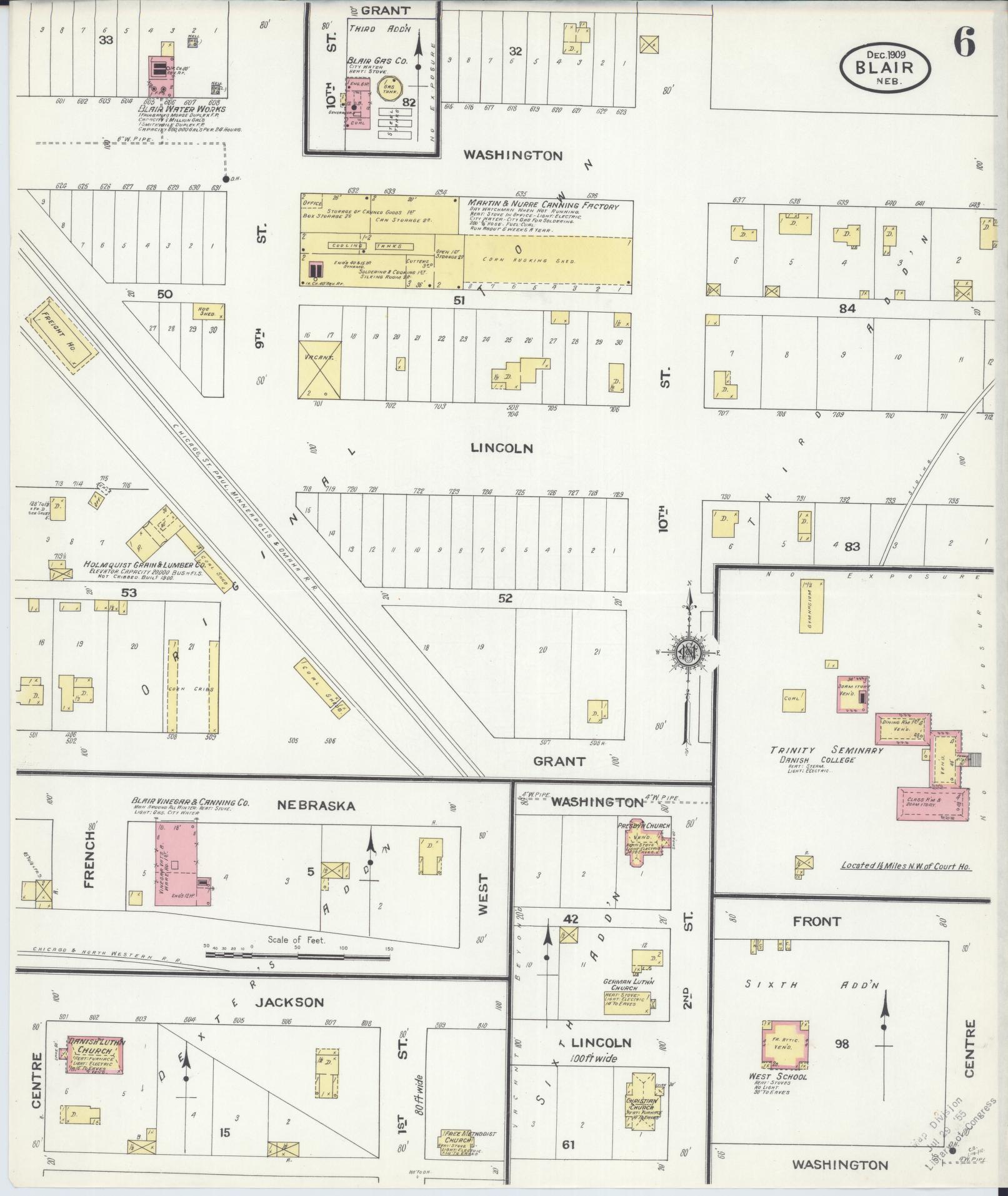 Sanborn Fire Insurance Map from Blair, Washington County, Nebraska (1909), Sheet #0006 - Historic Sanborn Fire Insurance Map Print, vintage old map wall art, antique decor, genealogy gift, Nebraska Nebraska map
