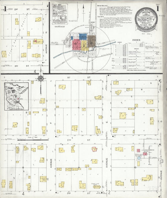 Sanborn Fire Insurance Map from Rush City, Chisago County, Minnesota (1923), Sheet #0001 - Historic Sanborn Fire Insurance Map Print, vintage old map wall art, antique decor, genealogy gift, Minnesota Minnesota map