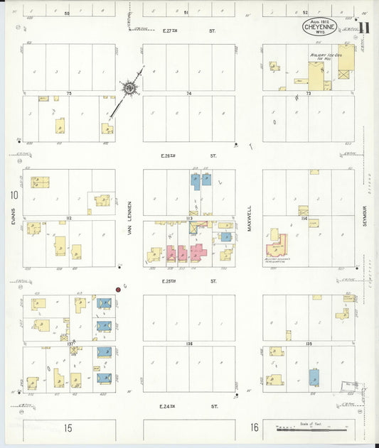 Sanborn Fire Insurance Map from Cheyenne, Laramie County, Wyoming (1912), Sheet #0011 - Historic Sanborn Fire Insurance Map Print, vintage old map wall art, antique decor, genealogy gift, Wyoming Wyoming map