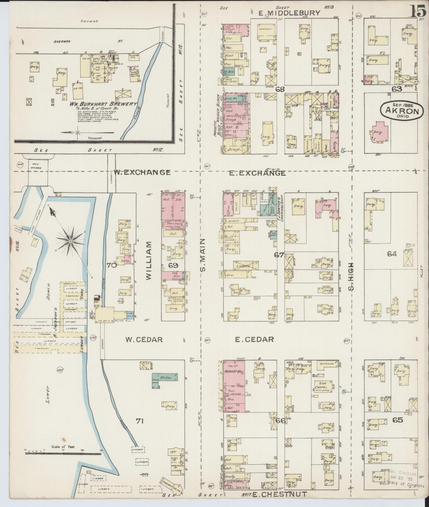 Sanborn Fire Insurance Map from Akron, Summit County, Ohio (1886), Sheet #0015 - Complete Map Set gallery image, historic Sanborn map, vintage wall art, Ohio Ohio