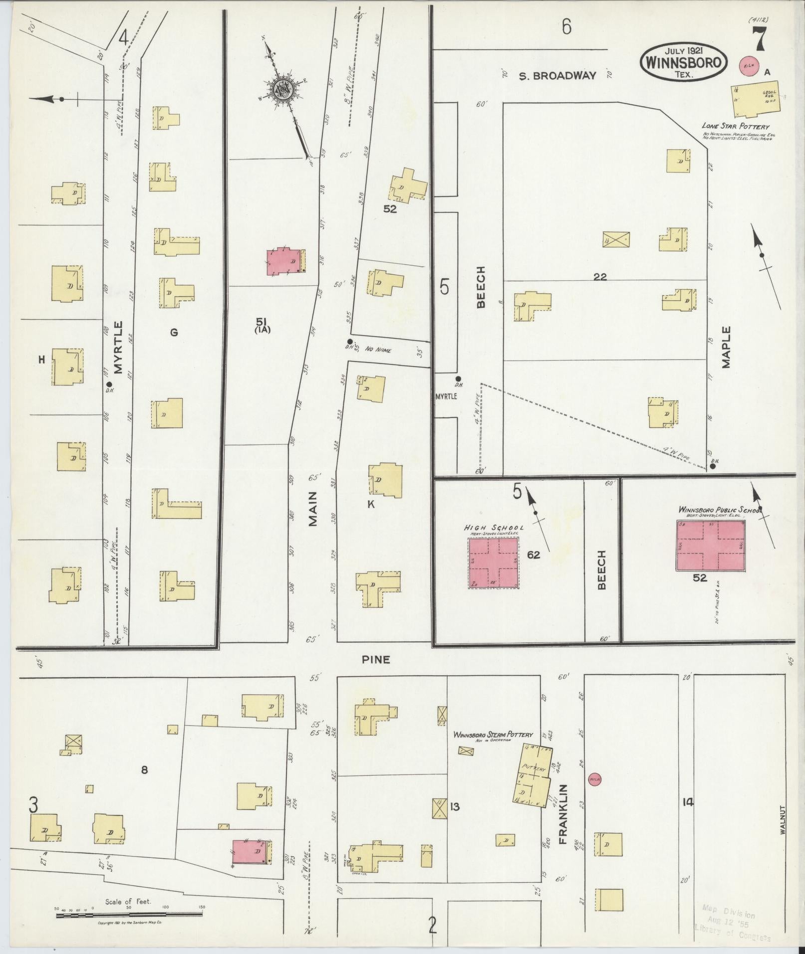 Sanborn Fire Insurance Map from Winnsboro, Wood County, Texas (1921), Sheet #0007 - Historic Sanborn Fire Insurance Map Print, vintage old map wall art, antique decor, genealogy gift, Texas Texas map