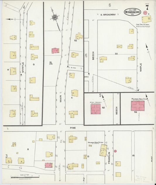Sanborn Fire Insurance Map from Winnsboro, Wood County, Texas (1921), Sheet #0007 - Historic Sanborn Fire Insurance Map Print, vintage old map wall art, antique decor, genealogy gift, Texas Texas map