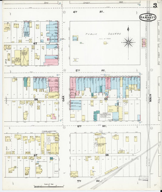 Sanborn Fire Insurance Map from Garnett, Anderson County, Kansas (1892), Sheet #0003 - Historic Sanborn Fire Insurance Map Print, vintage old map wall art, antique decor, genealogy gift, Kansas Kansas map