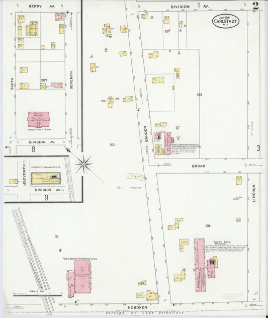 Sanborn Fire Insurance Map from Carlstadt, Bergen County, New Jersey (1909), Sheet #0002 - Historic Sanborn Fire Insurance Map Print, vintage old map wall art, antique decor, genealogy gift, New Jersey New Jersey map